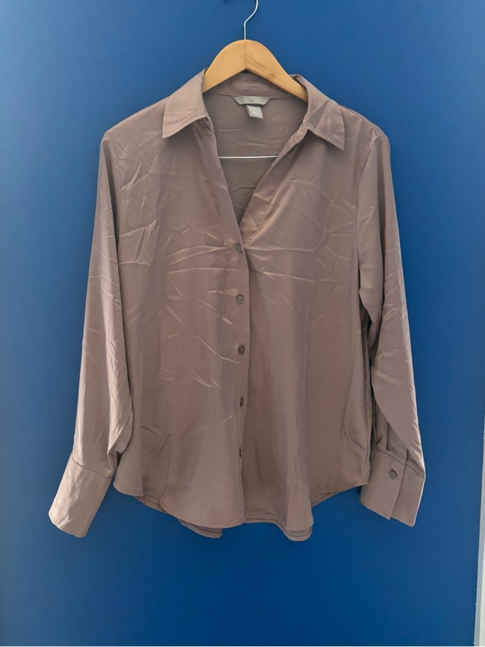 {H&M} silky Polyester Button-Down Shirt - Taupe